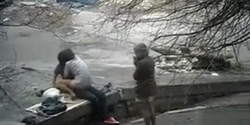 Girl watches her friend having sex and squirting in public