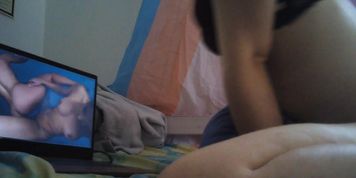 hard pillow fucking whilst watching lesbian porn