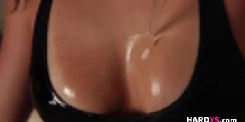 Beautiful looking girl touching her body