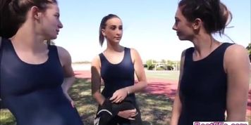 Blonde sexy teen runners gets very horny after practice