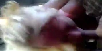 Blonde Granny Gagging in car