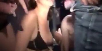 Two slutty women covered in cumshots at swinger orgy
