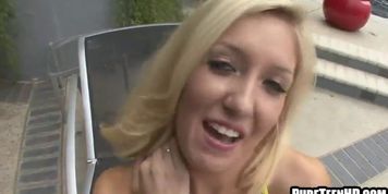Teenage blonde stripping and sucking on a cock