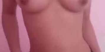Cute asian teen smacking her big boobs for daddy
