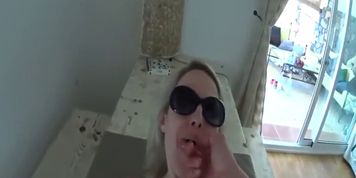 Naughty german blonde fucked on terrace creampie
