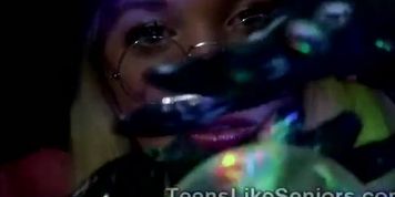 Teen clairvoyant seduces a lucky old client in the night of Halloween