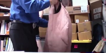 Teen redhead shoplifter got caught and fucks with security