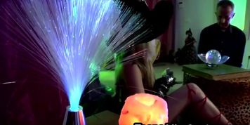 Blonde teen takes old guy dick in doggy style
