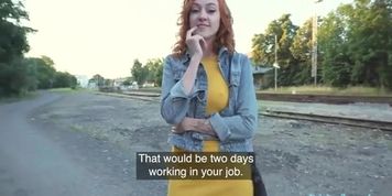 Redheaded girl wtih a cute face gets fucked outside
