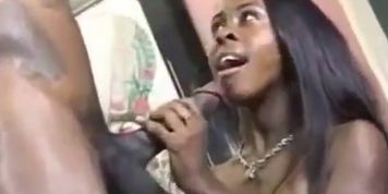 Black Babe Sucks And Fucks Big Cock black ebony cumshots ebony swallow in