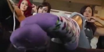 3 girls with very sweaty and stinky feet I upload the video again