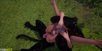 Furry Put Knots And Cum In Cat Girl&#'S Pussy | Big Dick Monster | 3D Porn Wild Life
