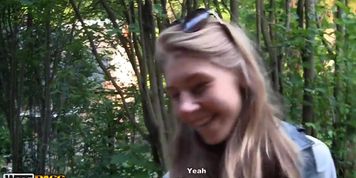 Horny cunt taking a walk outdoors to enjoy the nature