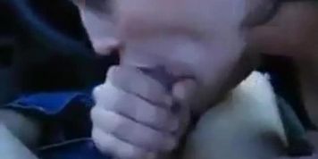 Blonde girl sucks cock in the car but doesnt like the taste