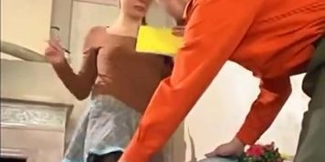 Hot teen in stockings seduced and fucked