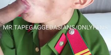 Tape gagged blowjob Thai model in police uniform vietnam sucking dick