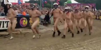 Silly nudists in a naked race