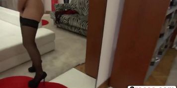 Dark haired girl takes big cock in doggy style (Dark Dick)