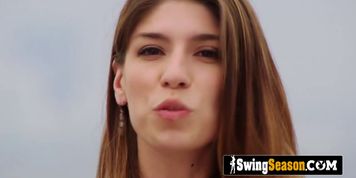 Hot group of swinger couples are fucking together in a limousine