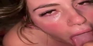 Slut girlfriend gets facefucked by her bf and deepthroats til she chokes on cum