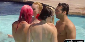 Horny swingers wild party and had oral sex by the pool bikini besties