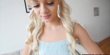 Elsa Jean gets on her knees and takes stepbro dick in her mouth