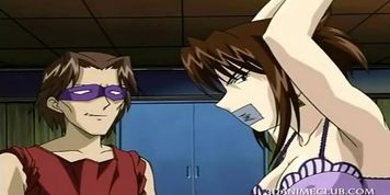Hentai tied up sex prisoner gets body teased in group
