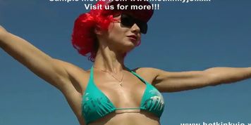 Redhead Hotkinkyjo belly bulge, deep dildo & prolapse in rocky valley