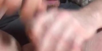 Cumshot targeted for my mouth hits me directly in my right eye so I scooped it all up & swallowed. 