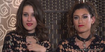 Bound slaves in see through dresses walk in public (Alexa Nasha, Julia Roca)