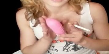 Hooters girl smoking blowjob on a pink dildo before work- innocent with blonde curls+ titty screw (theroxyblues)
