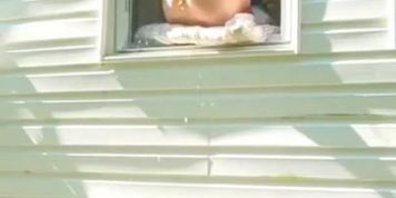Huge squirt by window