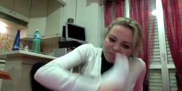 Blonde Italian Girl white socks smelling