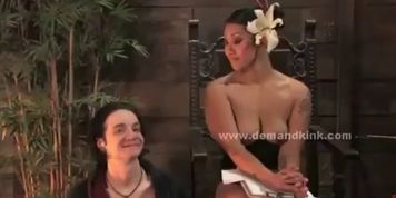 Brunette asian mistress dominatrix torturing sex slave in sado ma