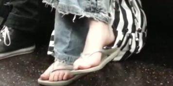 Candid Nerdy Teen Flip-Flop Feet Shoeplay on Bus