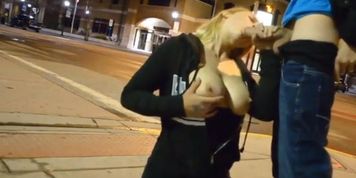 Blonde Teen Gives Blowjob in Street