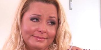 Busty sappho milfs sharing double ended dildo