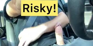 Public Car Cum Jerking While Driving Risky Handjob