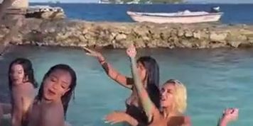 Team Latinas Dancing Nude in the Pool