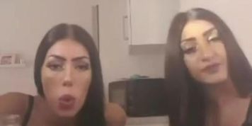 Two gorgeous tan skinned brunette babes smoking sexy