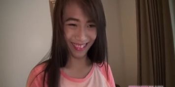 Adorable Asian spinner has her hairy pussy creampied