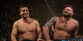 Hunky gay dom spanking his forelorn sub