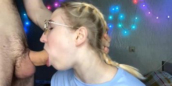 Horny Nerd Gets Pussy Screw After Sucking Cock