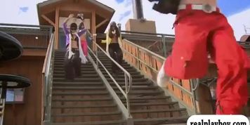 Big tits babes swam in shark cage and enjoyed snowboarding