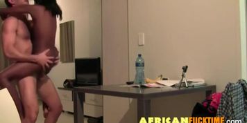 Naughty ebony banged on the desk