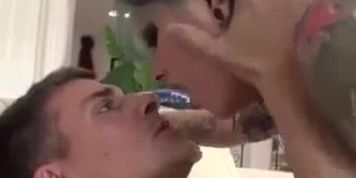 Tattooed punk chick slamming the dick