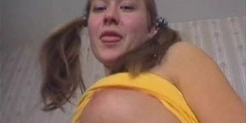 Blonde strips and gets anal