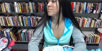 sexy teen latina gets naked and massages her pussy in public library