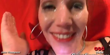 German slut slurps up cum