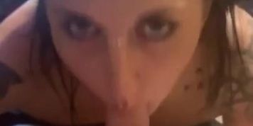Sexy gothic chick sucks and spits on cock.  (Sarah Lollypop)